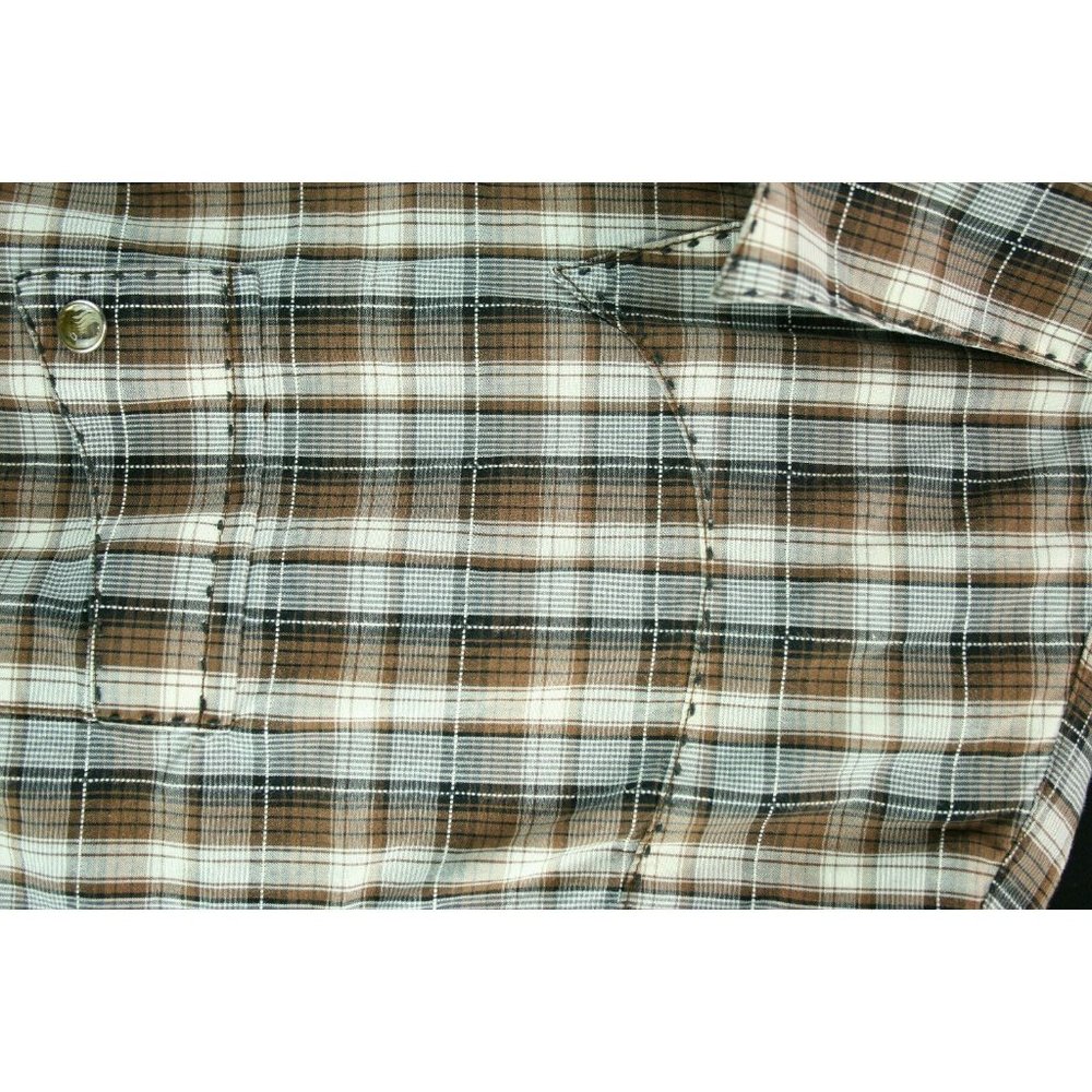 Wrangler Mens Sz XL Shirt Brown Western Plaid Marble Snap Stitch detail - Picture 4 of 10